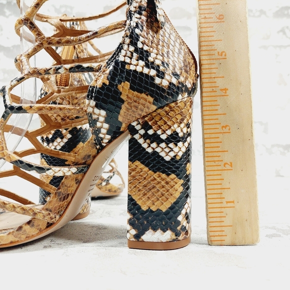 Schutz Julianna Block Snake-Embossed Leather Cage Sandals H868 - Picture 8 of 13